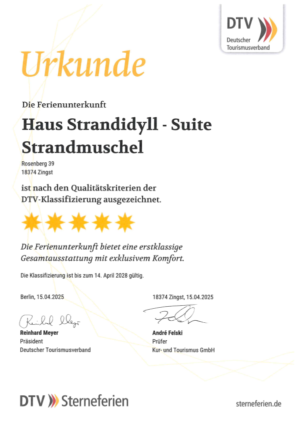 Zertifikat Strandmuschel gültig bis April 2028